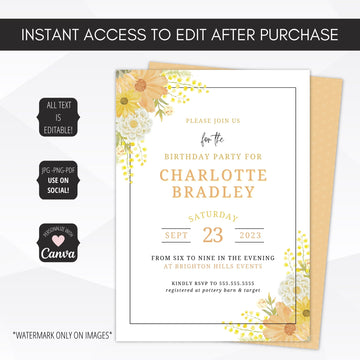 yellow watercolor party invitations